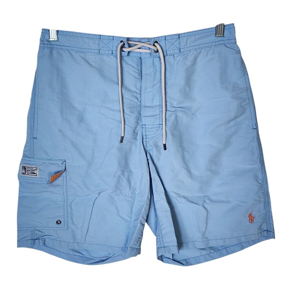 Polo Ralph Lauren Men's Swim Trunks Shorts Medium Blue Cargo Pocket Embroidered